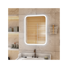 Зеркало Континент Glamour LED 68,5*91,5 см, LED подсветка, сенсорный выключатель, часы, антизапотевание