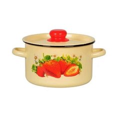 Кастрюля эмал. цил.4,5л крем. Клубника садовая 1с17с СтальЭмаль