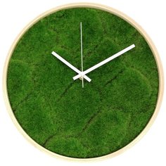 Часы настенные круглые Apeyron WD8012 средние, для кухни, дискретный механизм повышенной точности, корпус дерево и искусственный дерн, размеры 31.3 x 5 см, работа от 1 пальчиковой батарейки тип АА