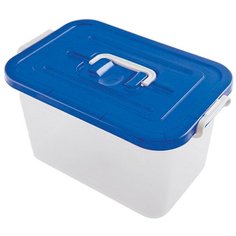 Ящик 10 л, с крышкой на защелках, 19х35х23 см, крышка с ручкой, пластик, синий/прозрачный, 4381000 Полимербыт