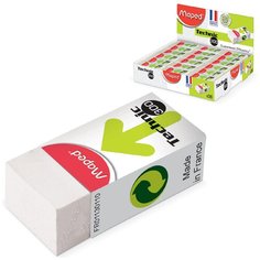 Резинка стирательная MAPED "Technic Mini", 39х18х12,3 мм, белая, картонный держатель, дисплей, 011301