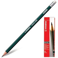 Карандаш чернографитный STABILO, 1 шт., "Othello", HB, с резинкой, корпус зеленый, заточенный, 2988/HB