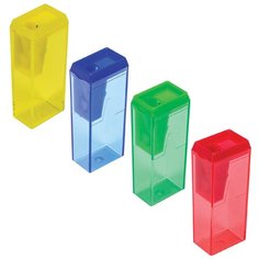 Точилка пифагор, с контейнером, прямоугольная, пластиковая, тонированный корпус, 226530