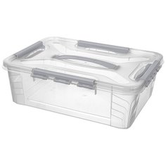 Econova Ящик универсальный с замками, ручкой и вставкой-органайзером Grand Box 39 х 29 х 12.4 см светло-серый