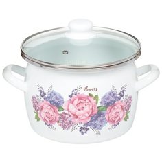 Кастрюля сталь, эмалированное покрытие, 5 л, с крышкой, Сантэкс, Гортензия, 1-2450112