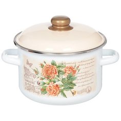 Кастрюля сталь, эмалированное покрытие, 4 л, с крышкой, СтальЭмаль, Мэри белоснежная, 6RD201M
