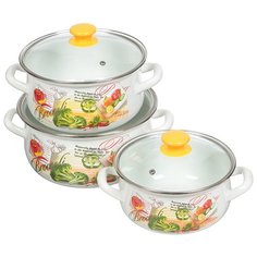 Набор эмалированной посуды 6 предметов, кастрюли 2,3,4 л, Керченский металлургический завод, Брокколи- Экстра КМЗ