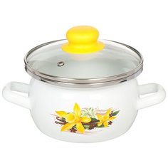 Кастрюля сталь, эмалированное покрытие, 1.5 л, с крышкой, Сантэкс, Ваниль, 1-2415112