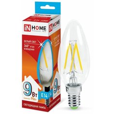 10шт. Лампа светодиодная LED-СВЕЧА-deco 9Вт 230В Е14 4000К 810Лм прозрачная IN HOME