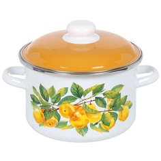 Кастрюля сталь, эмалированное покрытие, 3 л, с крышкой, крышка сталь, СтальЭмаль, Грушевый сад, 6RD181M, белоснежная