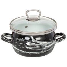 Кастрюля сталь, эмалированное покрытие, 1.5 л, с крышкой, Сантэкс, Шейк черно-белая, 1-2415111