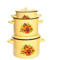 Набор эмалированной посуды 6 предметов, кастрюли 1.5,2.9,4.5 л, СтальЭмаль, Урожай, 1с33