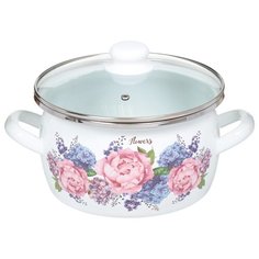 Кастрюля сталь, эмалированное покрытие, 4 л, с крышкой, Сантэкс, Гортензия, 1-2440112