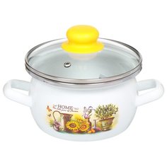 Кастрюля сталь, эмалированное покрытие, 1.5 л, с крышкой, Сантэкс, Милый дом, 1-2415112
