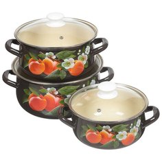 Набор эмалированной посуды 6 предметов, кастрюли 2,3,4 л, Керченский металлургический завод, Абрикос-Экстра КМЗ