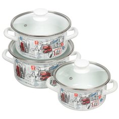 Набор эмалированной посуды 6 предметов, кастрюли 1.5,2.3,3 л, Керченский металлургический завод, Вояж- Экстра КМЗ