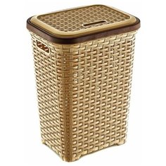 Корзина для белья, 45 л, плетеная, пластик, бежевая, Dunya Plastik, Раддан, 05006