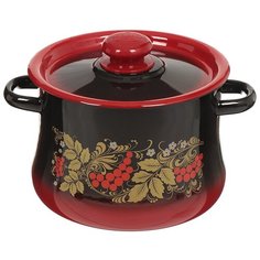 Кастрюля сталь, эмалированное покрытие, 4 л, с крышкой, Сибирские товары, Рябинушка, С2512.38