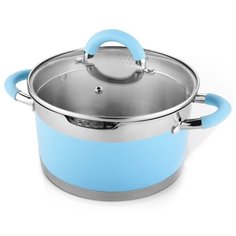 Кастрюля нержавеющая сталь, 2.4 л, с крышкой, Lara, Sky Blue, LR02-441