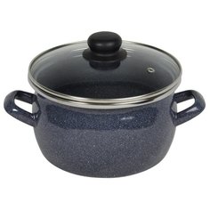 Кастрюля сталь, эмалированное покрытие, 3 л, с крышкой, крышка стекло, Сантэкс, Серый гранит, 1-2430112