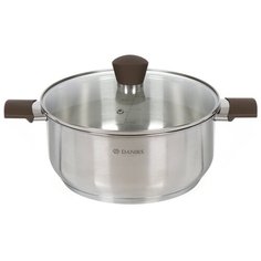 Кастрюля нержавеющая сталь, 4.8 л, с крышкой, крышка стекло, Daniks, Savory, SD- A95-24, серебристая