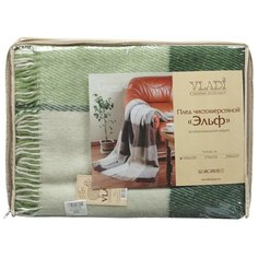 Плед 1.5- спальный, 140х200 см, 70% новозеландская шерсть, 30% полиэстэр, Vladi, Эльф, белый, салатовый, зеленый, рап.1/2 53003