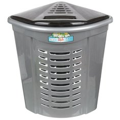 Корзина для белья, 50 л, 38х38х55 см, пластик, серебро, угловая, Dunya Plastik, Дюна, 05003