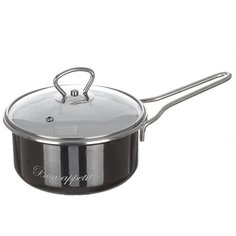 Ковш сталь, эмалированное покрытие, 1.5 л, крышка стекло, стальные ручки, индукция, Vitross, Bon Appetit, 8SВ168S, мокрый асфальт