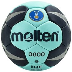 Мяч гандбольный MOLTEN 3800 , арт. H2X3800-CN, р.2, мат.ПУ,32 пан, руч.сш, бирюзово-т.синий