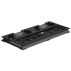 Стенд (подставка) для вертикальной установки консоли PS4 Slim + охлаждение + зарядная станция для 2-х геймпадов, USBx3, черная Dex