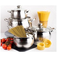 Набор посуды нержавеющая сталь, 7 предметов, кастрюли 2,4,6.5 л, ковш 2 л, индукция, Daniks, Классика, SD-6-7