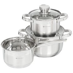 Набор посуды нержавеющая сталь, 5 предметов, кастрюли 2,4 л, ковш 2 л, индукция, Daniks, Стандарт PR, SD-5-2