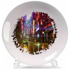 Тарелка CoolPodarok Квартал Подсветка Дома Дождь Вывески Улица