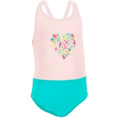 Слитный купальник Decathlon размер 4-5, нежный персик/бирюзово-зеленый