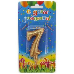 Свеча Цифра, 7 Овал, Золото, с блестками, 7 см, 1 шт. Дон Баллон
