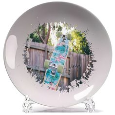 Тарелка Скейтборд Зелёные колёса Забор Скейт летит Cool Podarok