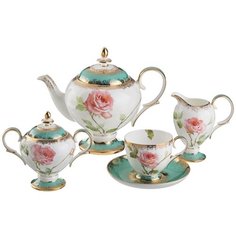 Чайный сервиз Lefard Амелия 22-1000, 6 персон, 15 предм., зеленый/белый