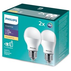 Упаковка светодиодных ламп 2 шт. Philips Essential LED 3000К, E27, A55, 11Вт, 3000 К