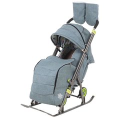 Санки-коляска Galaxy Kids 3-3C, строчка/джинс серый с зеленым