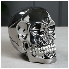 Копилка "Череп", серебристая, керамика, 16 см