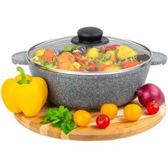 Жаровня- сотейник 3 л 24 см Elan Gallery гармония вкуса Серый мрамор с крышкой D24