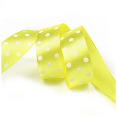 Лента атласная "Ideal. Горошек", 25 мм x 27,4 м, цвет: желтый