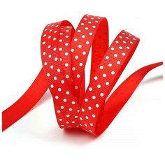 Лента репсовая в рубчик "Ideal. Крупный горошек", цвет: красный- белый, 12 мм, 27,4 м