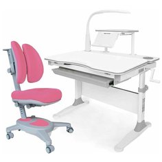 Комплект парта Mealux Evo-30 (дерево) серый + кресло Onyx Duo розовое + лампа + чехол для кресла