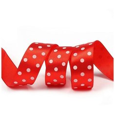 Лента атласная "Ideal. Горошек", 25 мм x 27,4 м, цвет: красный-белый