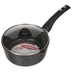 Ковш алюминий, антипригарное покрытие, 2 л, с крышкой, пластиковые ручки, Горница, Гранит, кш2011аг