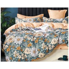 Постельное белье 1.5-спальное Cleo Satin de Luxe 742-SK, сатин, 2 наволочки 70 х 70 см, зеленый/персиковый