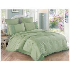 Постельное белье евростандарт Cleo Cotton Lace 004-LE, сатин, 4 наволочки: 50 х 70 и 70 х 70 см, зеленый