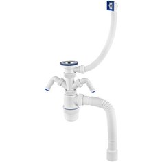 VIrPlast Сифон с нержавеющей чашкой D70 мм с двойным отводом с переливом L800 мм, 1 1/2"- D40/50