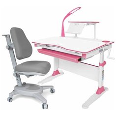 Комплект парта Mealux Evo-30 (дерево) розовый + кресло Onyx серое + лампа + чехол для кресла